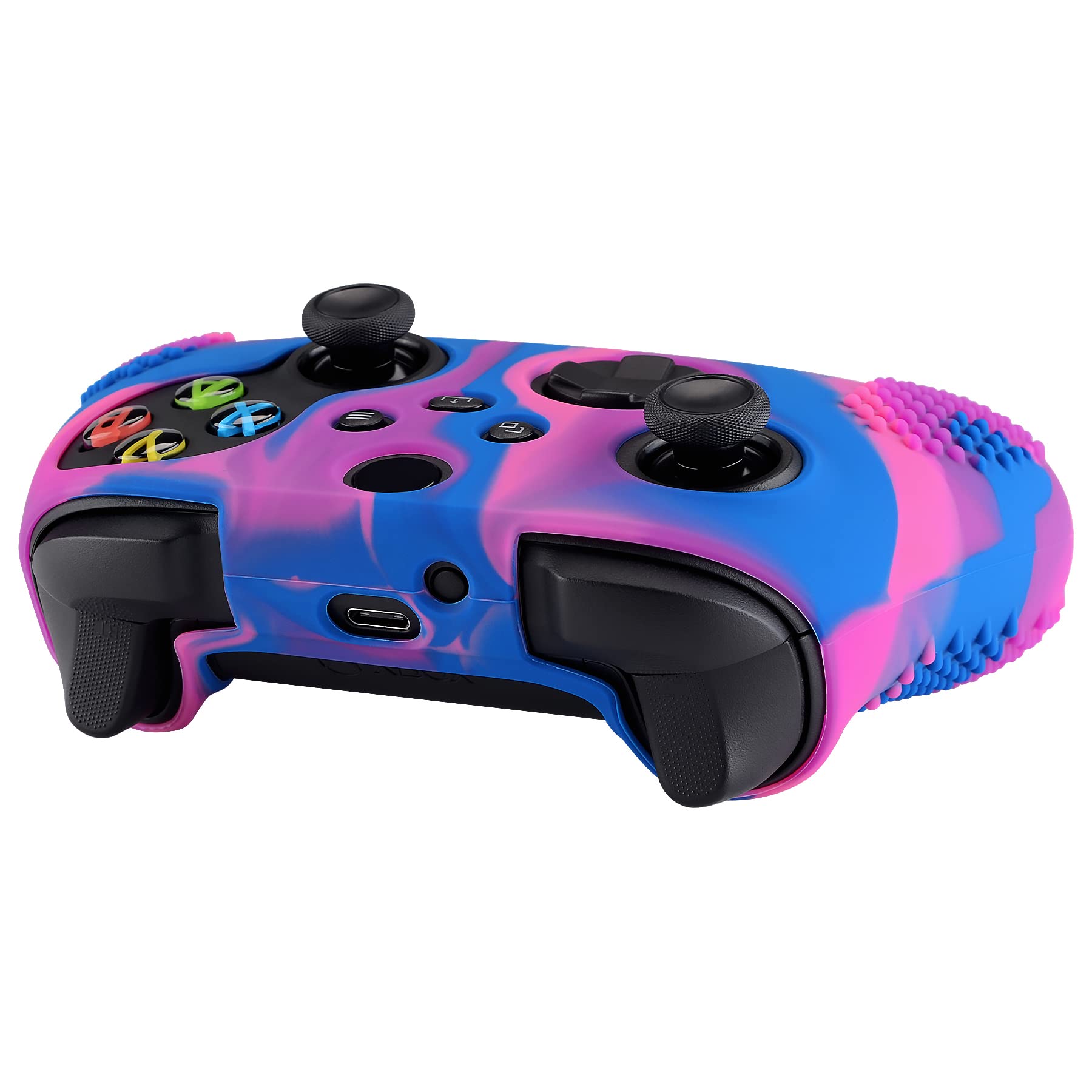 eXtremeRate PlayVital Cover Skin per Xbox Series X S Controller Joystick Custodia Protettiva Silicone Gomma Antiscivolo con 6 Copri Levette Analogiche(3D Borchiate Edizione)-Rosa Viola Blu
