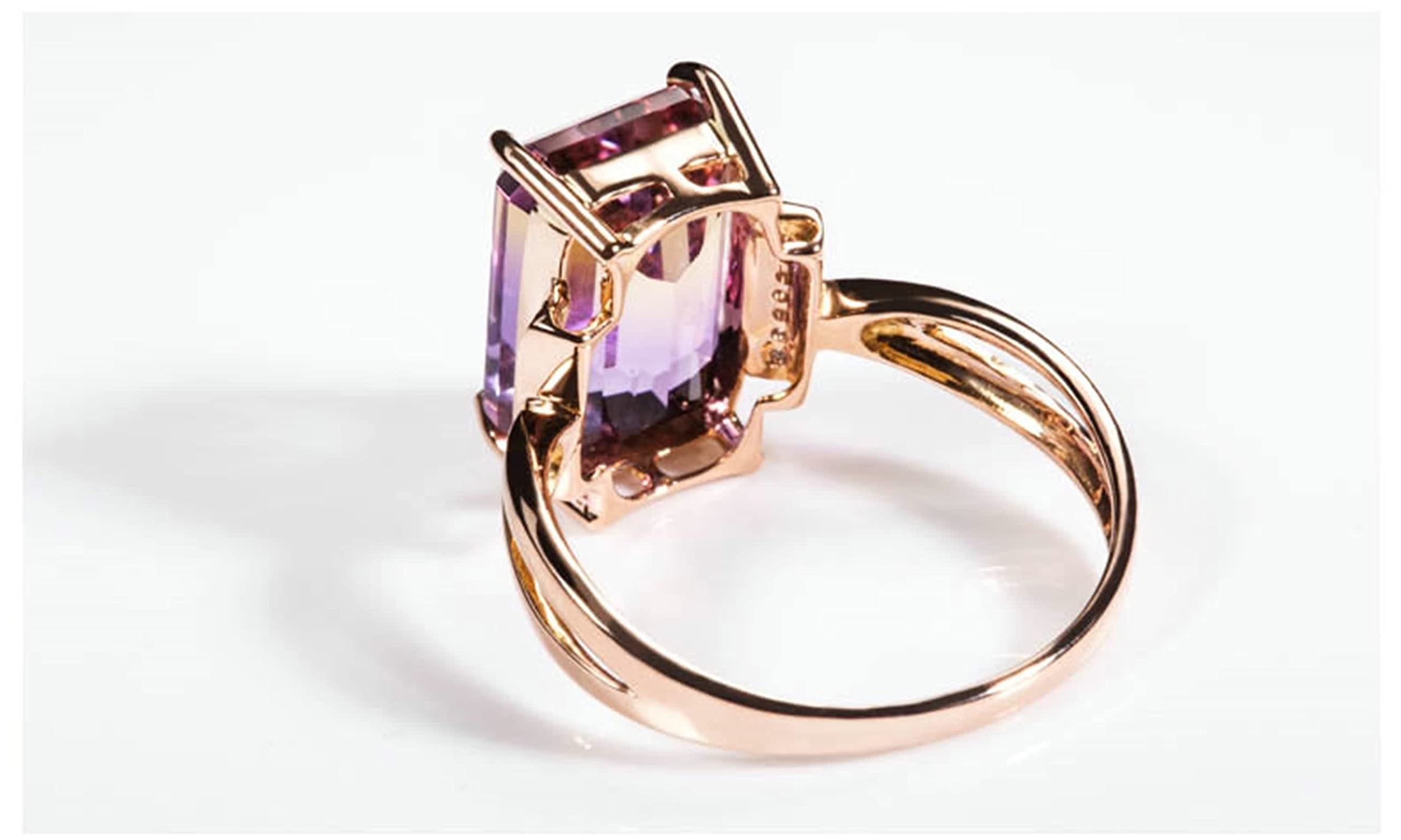 Sortijas de Oro Mujer 18K, Anillos de Mujer de Compromiso Ametrino Rectángulo Oro Rosa 18 Kilates con Certificado