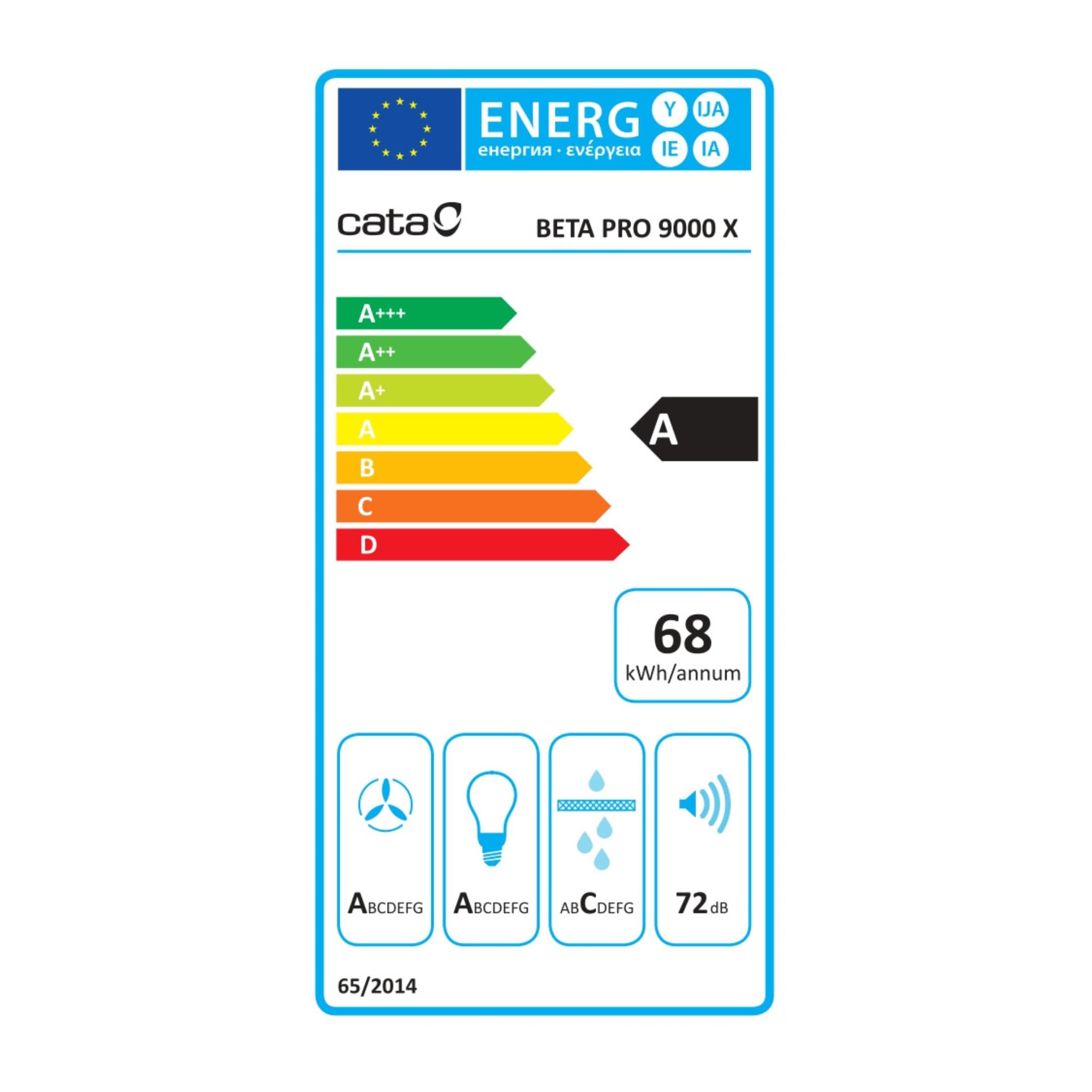 CATA Beta Pro 9000 X Campana Extractora Decorativa Trapezoidal de 90 cm, 979 m³/h, Panel Electrónico Digital, 3 Potencias, Iluminación LED, Clase A,Acero Inoxidable