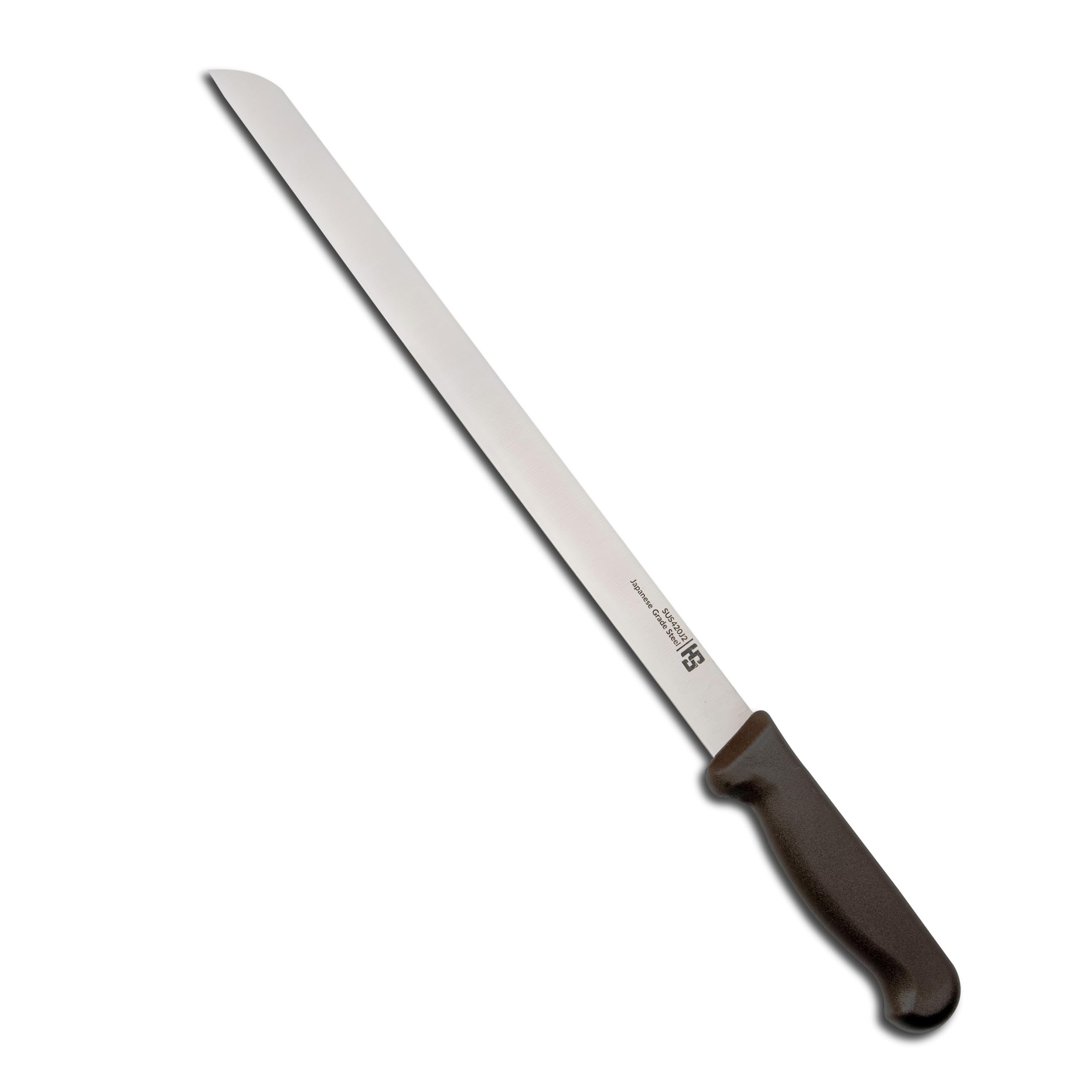 - HS 14 Inch Professional Bread Kitchen Knife Slim for Slicing Cakes, Bread and Pastries, Stainless Steel SUS420J2, Japanese Grade Kitchen Knife, Brown