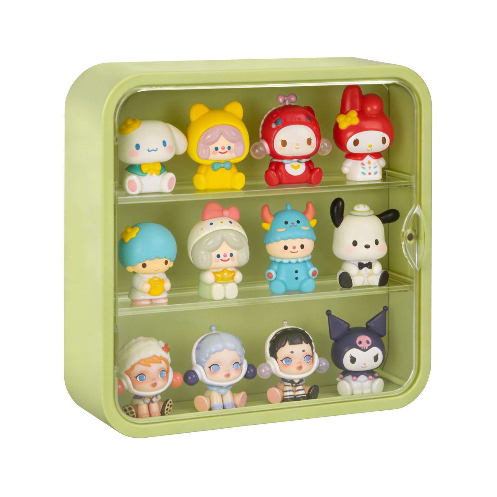 Fhmidic Display Case for Figures 3 Tiers Wall Mounted Doll Display Case with Magnetic Door and Shelf