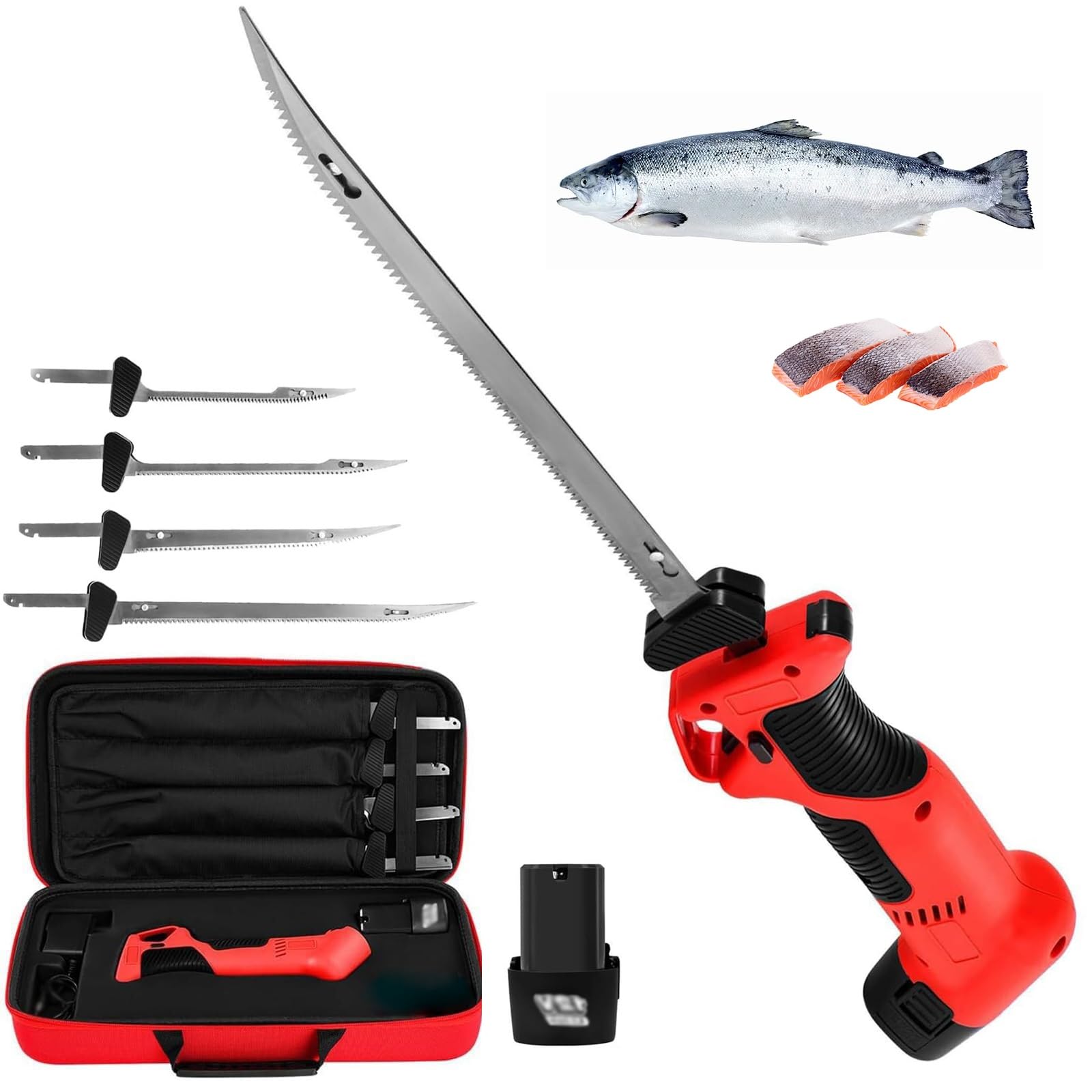 Cuchillo para filetear pescado recargable, cuchillo para filetear pescado eléctrico inalámbrico, cuchillo para pan multifuncional con 4 hojas revestidas de acero inoxidable