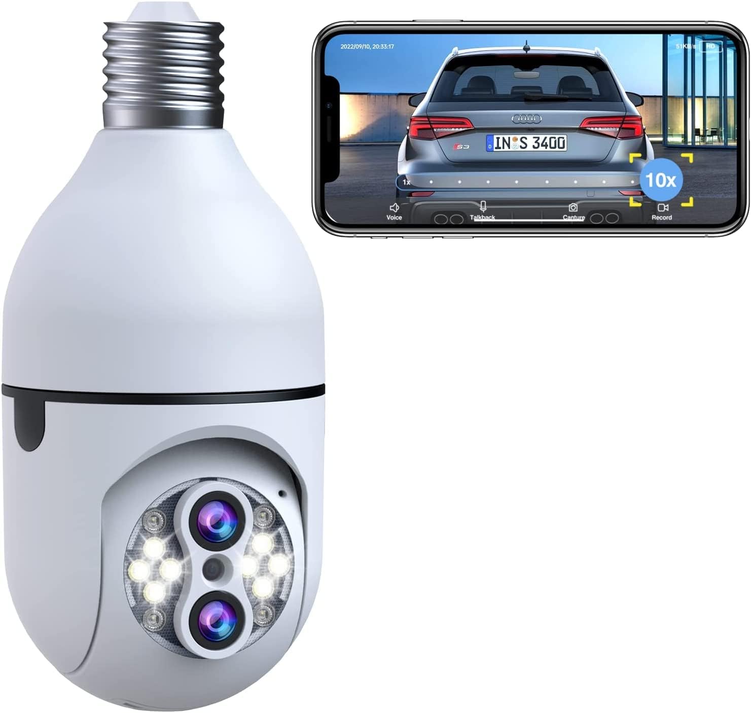 CAMCAMP Light Bulb Security Camera, 2.4Ghz Light Socket