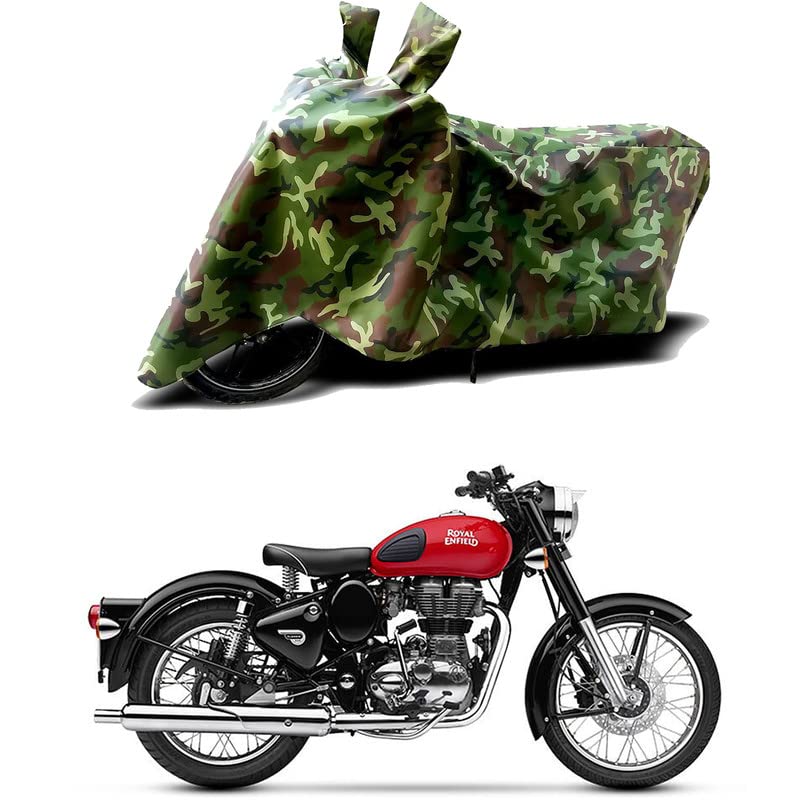 Image of 100% Water Resistant Bike Scooty Two Wheeler Body Cover Compatible For Royal Enfie Bullet 350 /UV-Rays /Heat Protection /Birds Dropping /Scratchproof /Dust proof /Waterproof /All Varient[Green MJ]