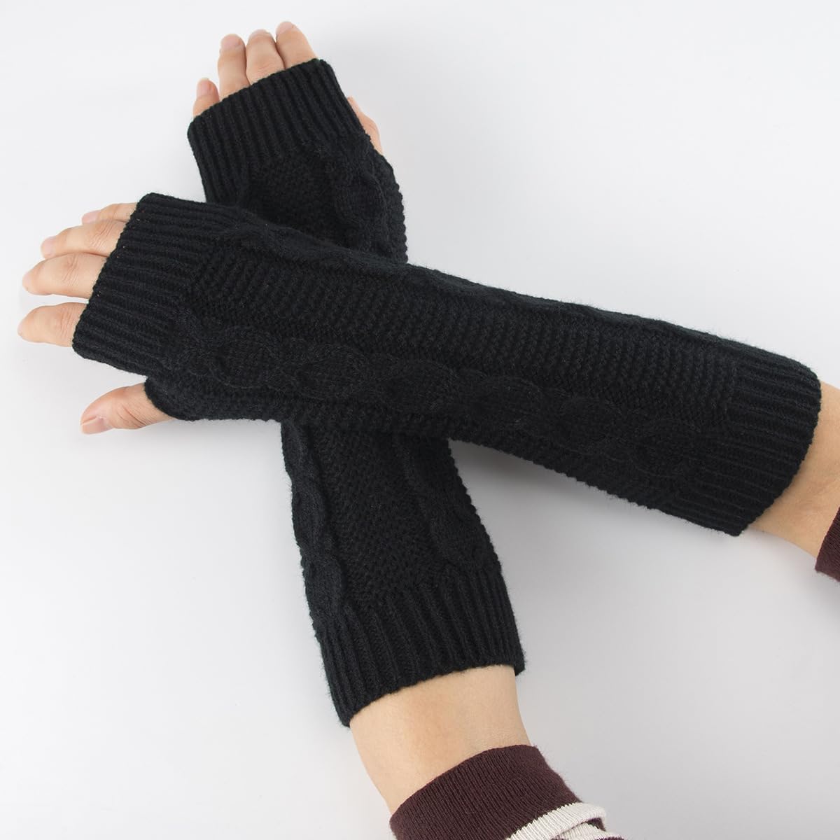 Women Winter Arm Warmers Long Fingerless Mittens Gloves Wrist Warmers - Image 3