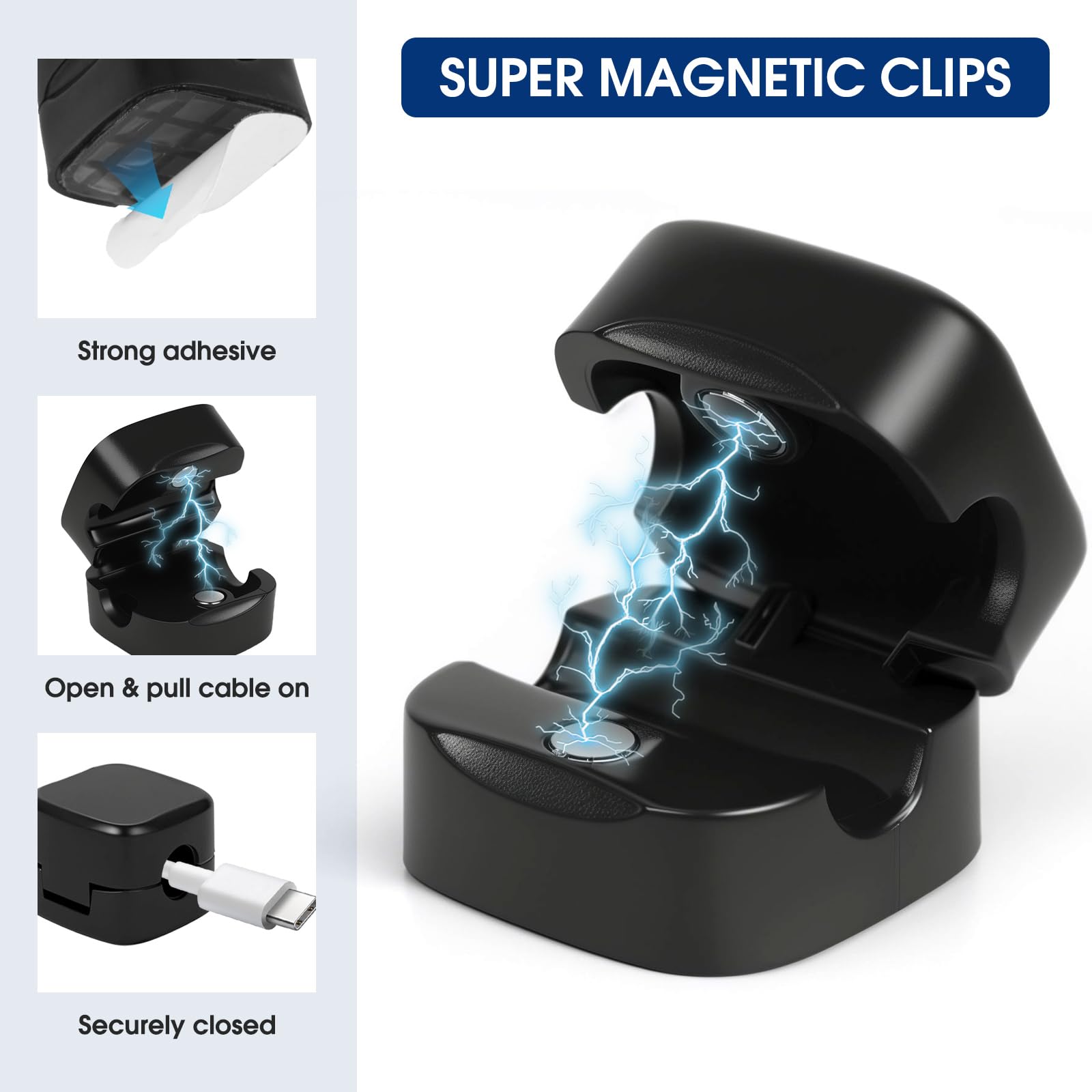 Smofish Lot De 12 Supports De Rangement Magnétiques Pour Câbles De Bureau, Cachez Le Câble De Charge Du Téléphone, Support De Chargeur De Fil Adhésif Puissant Pour Table De Chevet, Appareils De