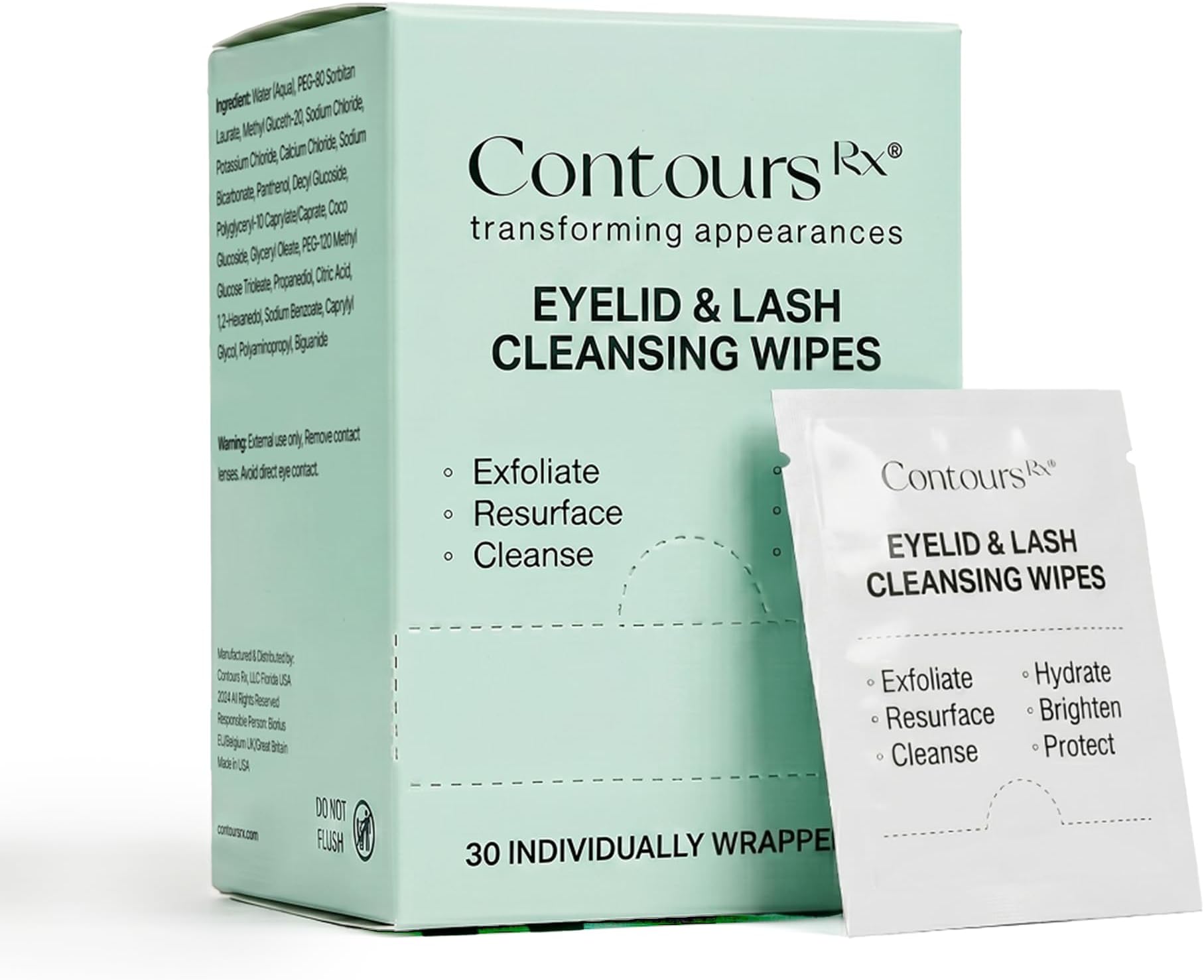 Contours Rx Eyelid Prep Pads, Eyelid Cleanser, Oil-Free Makeup Eye Cleaning Wipes โ Exfoliate Scrub & Hydrate to Prepare Eyes for LIDS BY DESIGN Correcting Strips - 30 Pack
