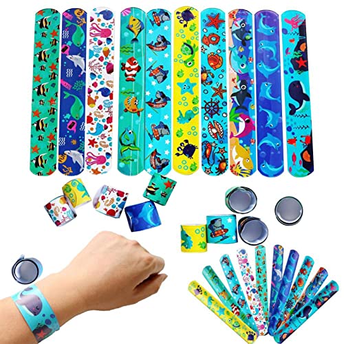 Fushen 2 Pcs Bracelet Pression | Bracelets Slap Enroulement Facile,Sea Style Snap Bands Easy Winding Ajustement Confortable, Sacs de fête Remplisseurs Cadeaux de Classe d'anniversaire pour Enfants Cover
