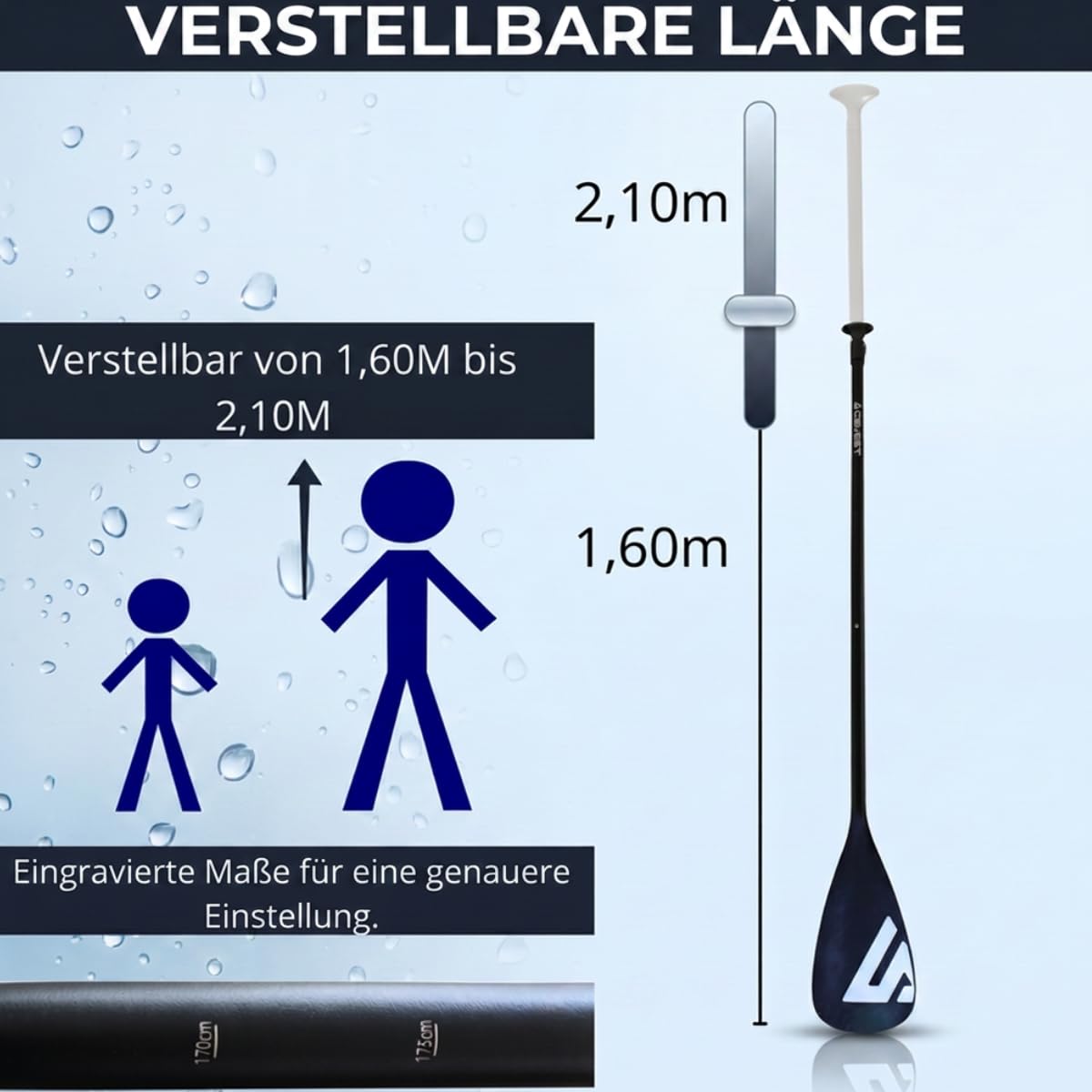 cavest Paddle Surf Teleskop-Paddel, verstellbar, leicht, abnehmbar, 3 Stück