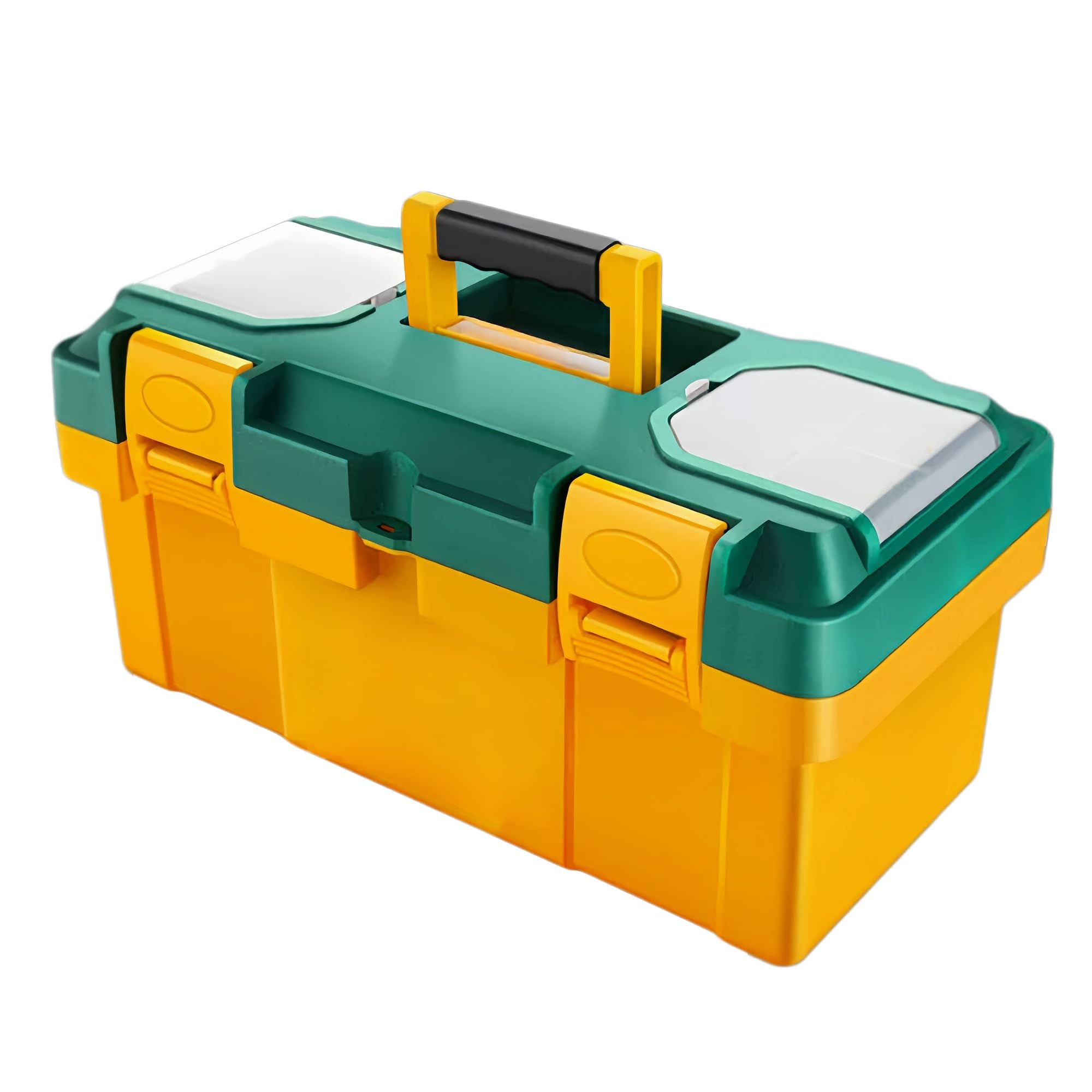 Double-layer, Large-capacity Plastic Toolbox, with A Transparent Divider Tray on Top, Ideal for Home, Construction, and Outdoor Use(14in)