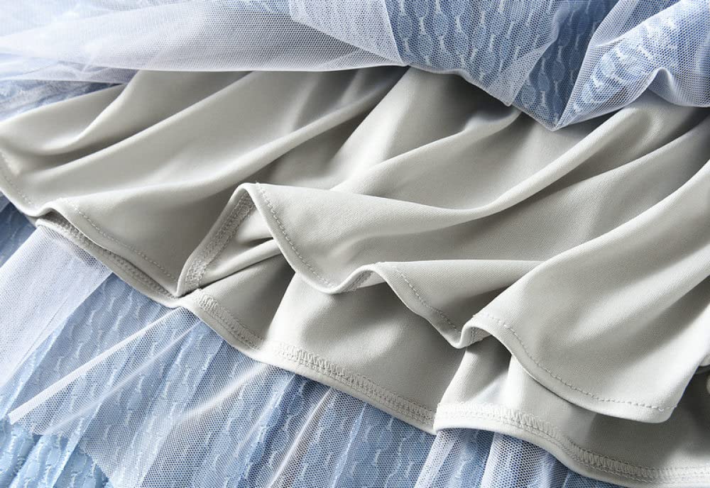 Gonne Da Donna,Gonna Longuette Da Donna Gonna A Pieghe In Tulle Elastico A Vita Alta Sfumata Blu Gonna A Pieghe In Tulle A-Line Altalena Increspato Moda A Strati Semplici Gonne Lunghe Per Ragazze Si