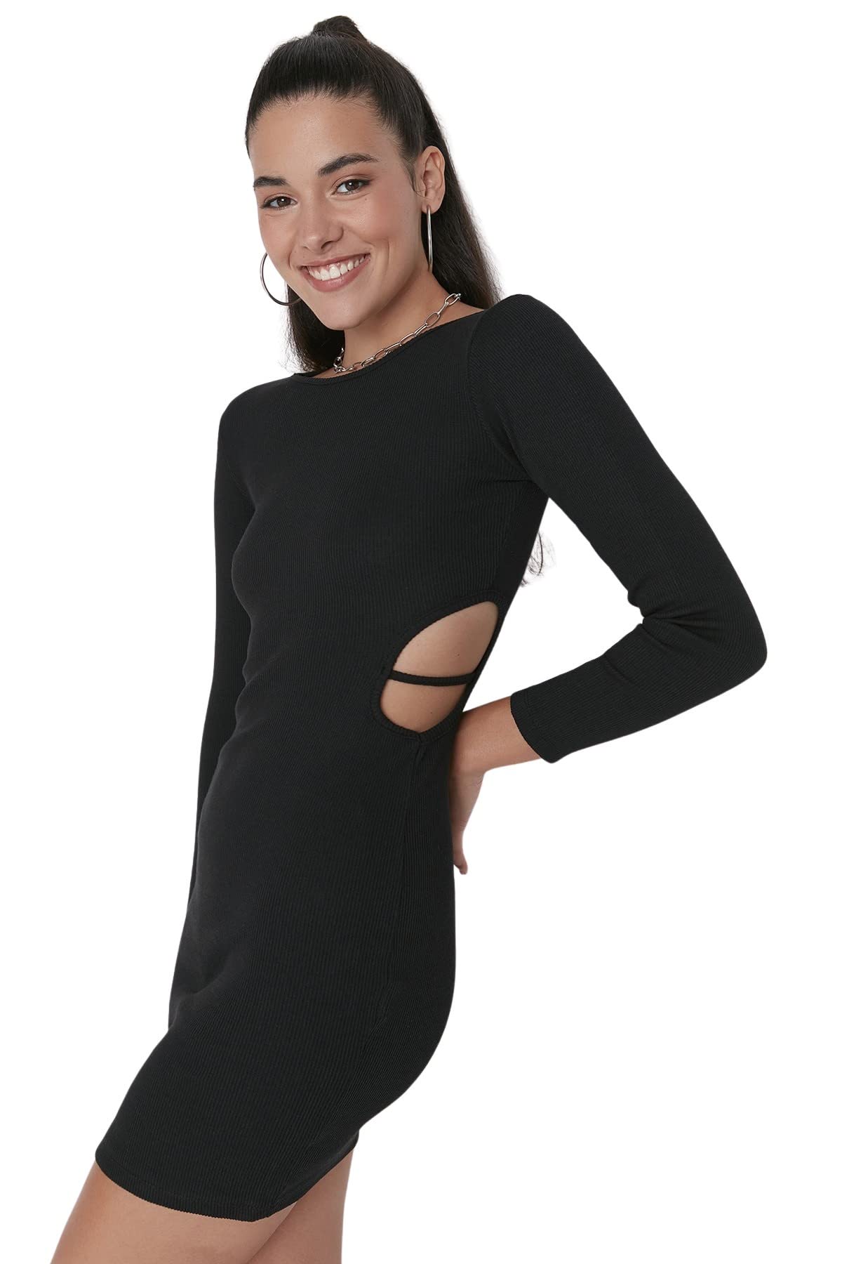 Trendyol Abito Donna Mini Bodycon In Maglia | Scollo Quadrato E Maniche A Palloncino | Vestibilità Aderente Multicolor - 2
