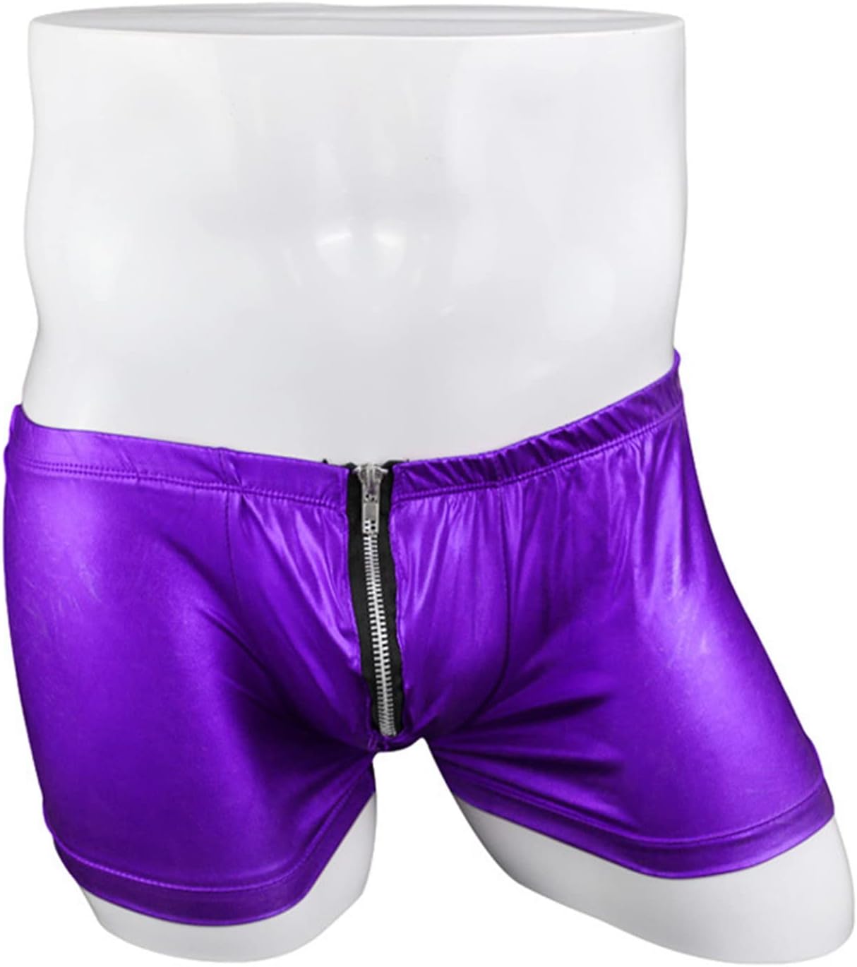 Men'S Metallic Shiny Underpant Sexy U Pouch Zipper Bulge Crotch Boxer Shorts Low Rise Underwear Brief Bikinis