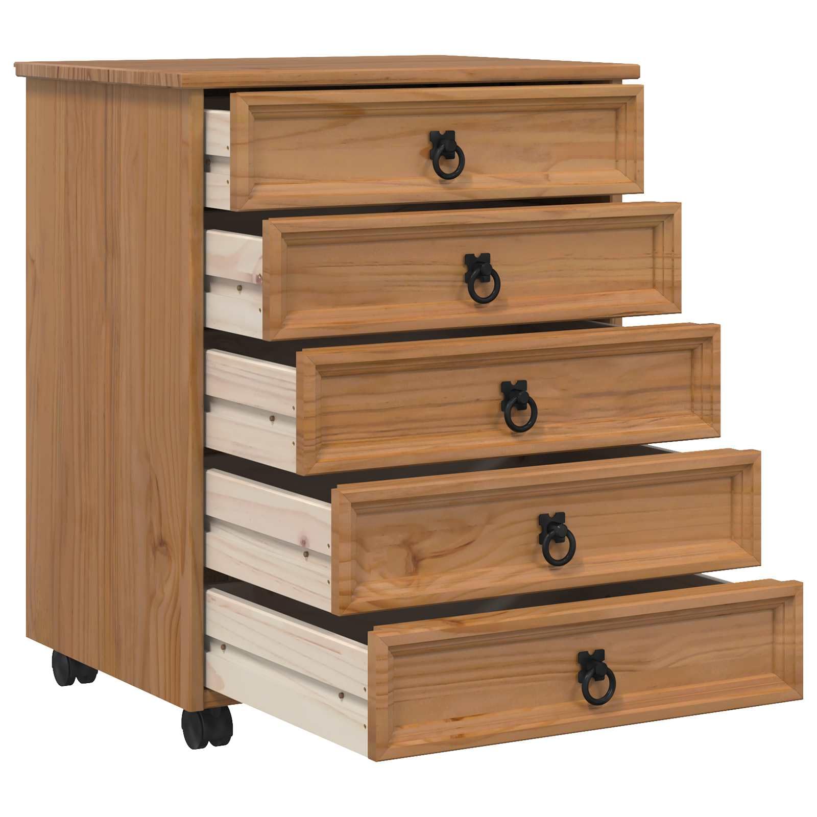 vidaXL Armadietto Rotolante con Cassetti CORONA Marrone Miele, Spazio ampia per salotto, ufficio, hobby, design rustico con mobiletto e cassetto, facile da pulire