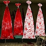 Cunno 4 Pcs Halloween Bloody Body Bag Props, Red, White, Vivid Style