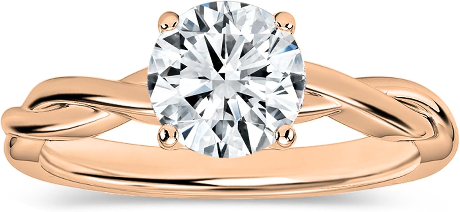 IGI Certified 1.00 Carat Round Lab Grown White Diamond Solitaire Intertwined Strands Engagement Ring for Women in 14K Solid Gold