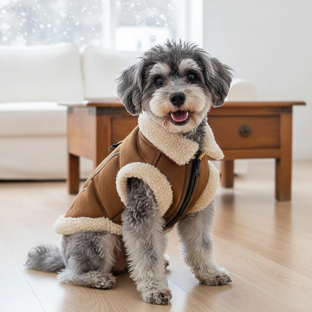 Abrigo para perro con forro polar cálido para perros medianos y pequeños, abrigo suave y resistente al viento para clima frío de invierno (café M)