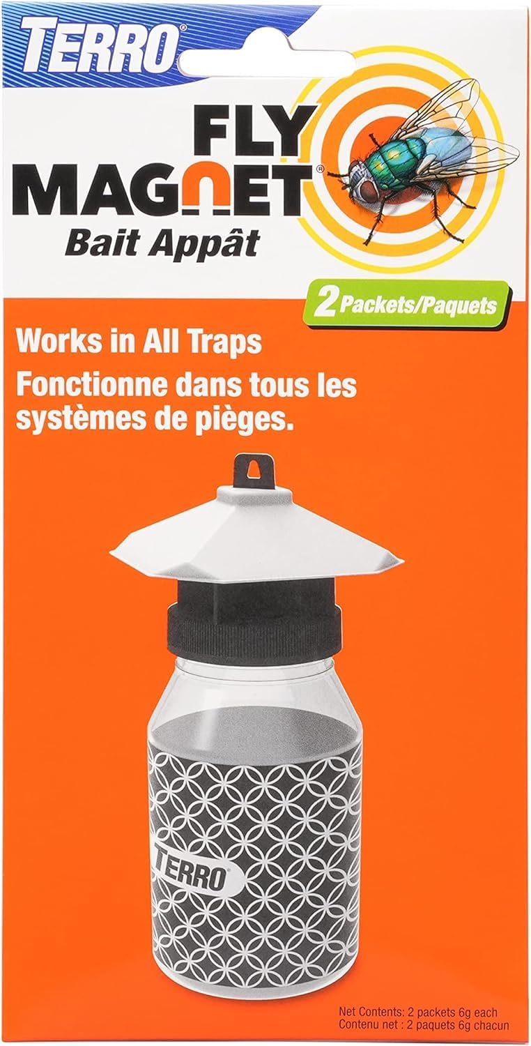 Plexon Fly Trap Bundle Compatible with TERRO Fly Magnet Reusable Fly Trap, Includes 2 Traps, Refill with 2 Baits and Two Heavy Duty 9.5" Hanging Chains, Orange/Black