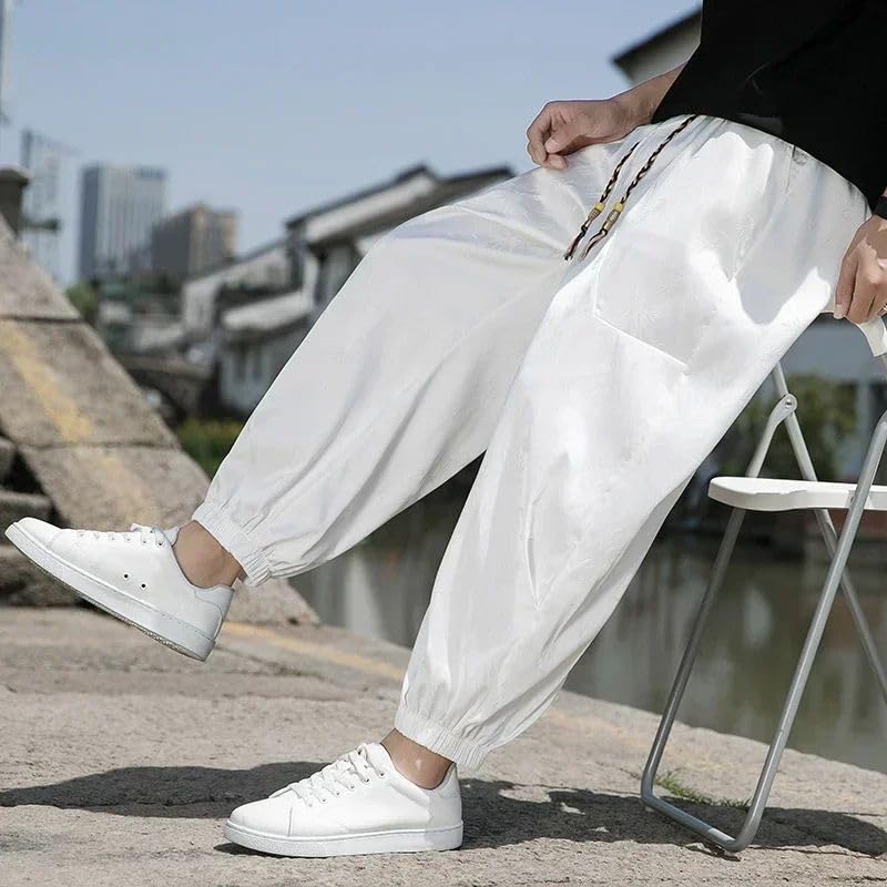 Summer Men's Ice Silk Harem Pants Chinese Tang Dynasty Vintage Jacquard Pants Loose Harem Leaf Print Hip Hop4