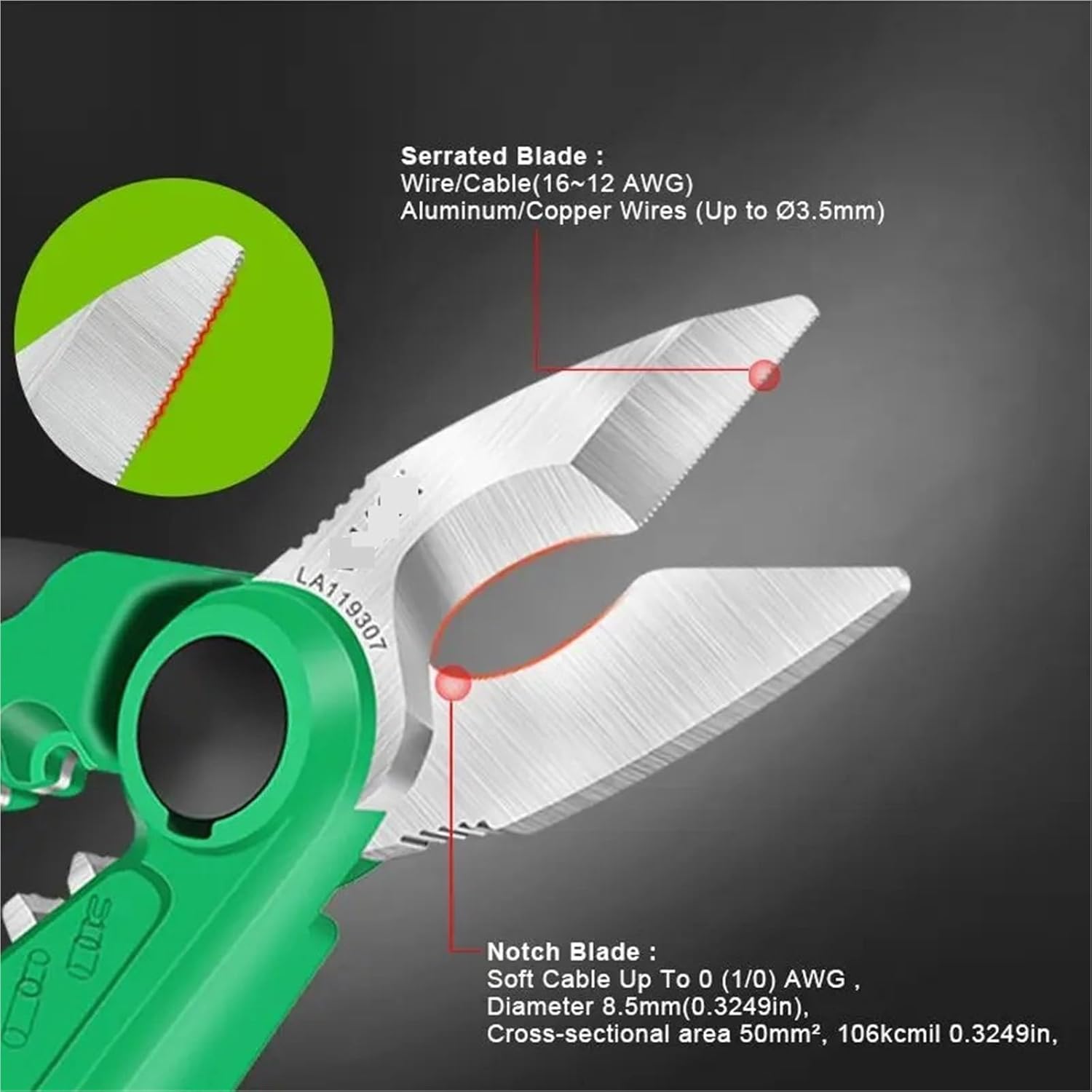 1PCS 6/7 inch Electrician Scissors 1.5-4mm² Wire Cutters Stripping Electric 1.5-4mm² Cutting Terminal Crimping Stainless(7 inch LA119307)