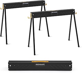 Goplus Saw Horses 2 Pack, 2200 LBS Supportive Folding Metal Saw Horses w/ 2 x 4 Brackets, Portable Working Station w/ Carrying Handle for Sawing, Cutting, Painting & Home DIY