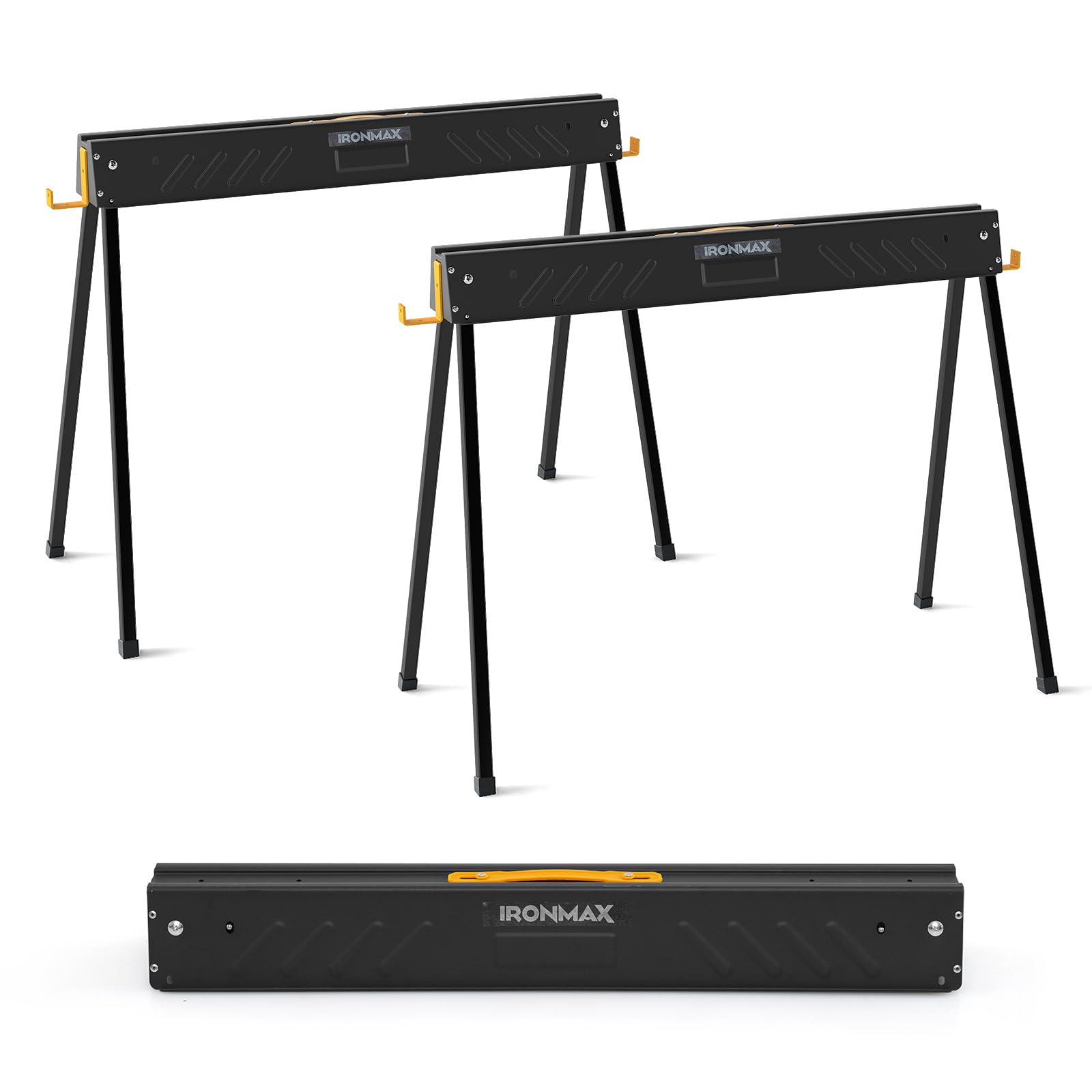 COSTWAY Arbeitsbock 2er Set, bis 500KG belastbar, Böcke klappbar, Sägebock mit 2 x 4 Stützarmen, tragbare klappböcke mit Griff, Gerüstbock für Holzbearbeitung, 94 x 47 x 74 cm