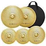 Leises Becken-Set mit niedrigem Volumen, 70 % – 80 % Becken-Set, 35,6 cm Hi-Hat, 40,6 cm Crash, 45,7 cm Ride, 5 Stück goldene Schlagzeug-Übungs-Becken