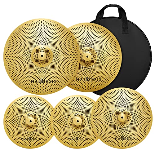 Silent Low Volume Cymbal Set 70%-80% Cymbal Set 14'Hi-Hat+16"Crash+18'Crash+20"Ride 5 Pieces Of Golden Drummer Practice Cymbals #TOP11