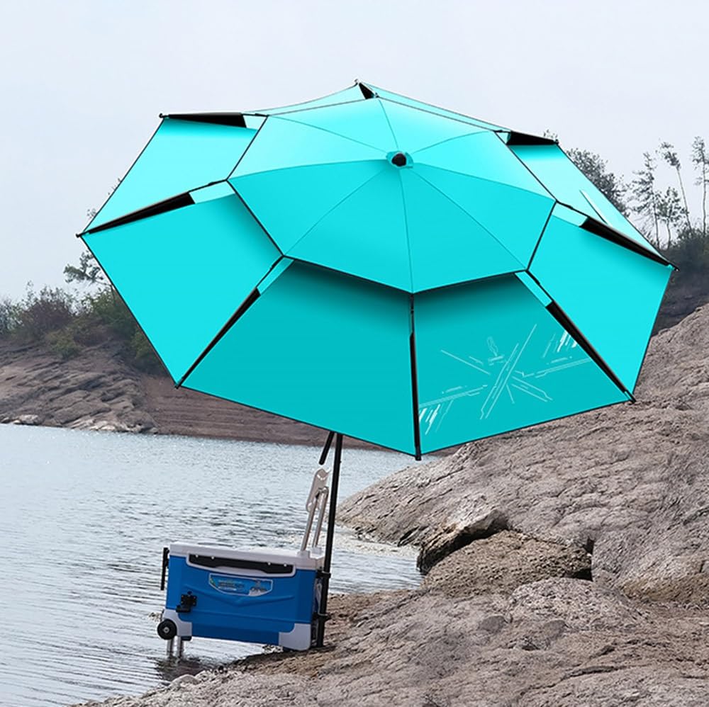 Parapluie de pêche d'extérieur avec protection UV, coupe-vent, portable, 2,6 m, inclinable, inclinable et réglable