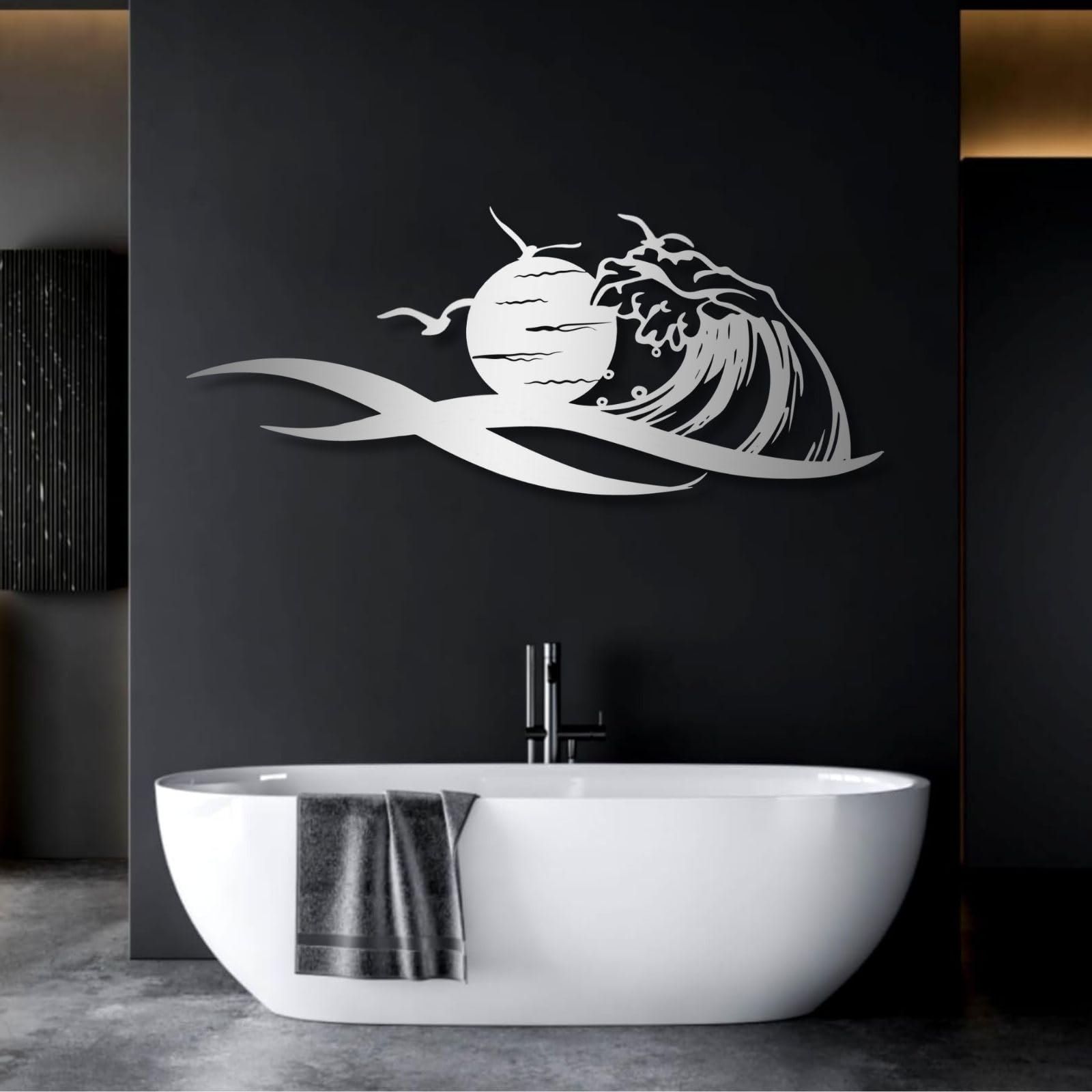 Metal Waves and Sun with Gulls Wall Art, Metal Wall Art Waves, Metal Sunset Wall Decor, Seagull Wall Decor, Coastal Metal Wall Art, Metal Tropical