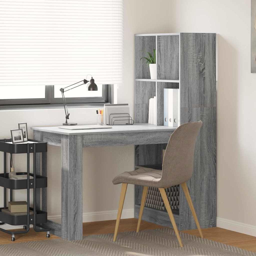 Moderner Schreibtisch mit Stauraum, Graues Sonoma, 122 x 67 x 145 cm, aus Holzwerkstoff mit Regalen und Fächern für Büroorganisation