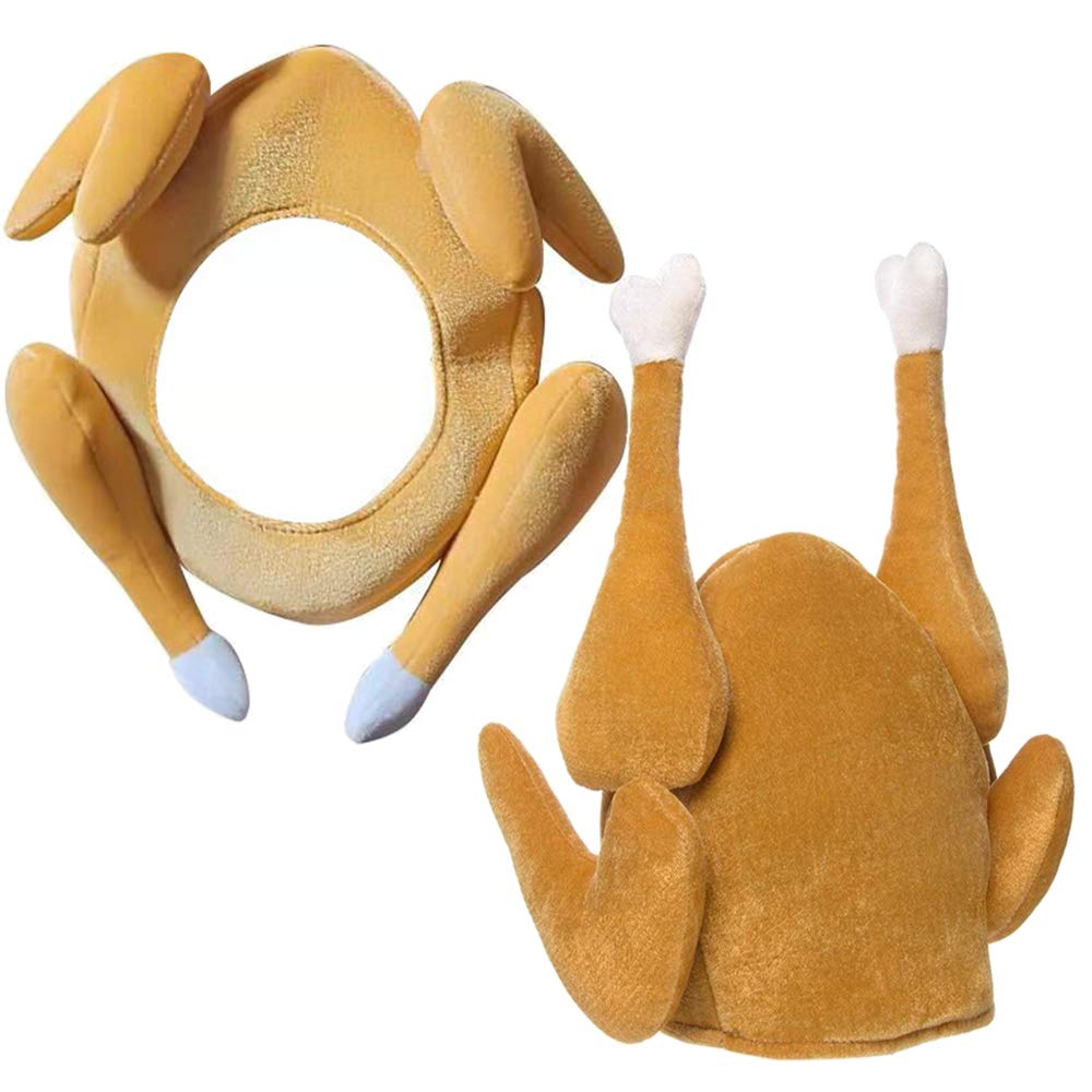 Holidaywoo2 Pack Roasted Turkey Hats Plush Thanksgiving Turkey Hat for Halloween Thanksgiving Costume Accessories Decorations Party Favor Supplies