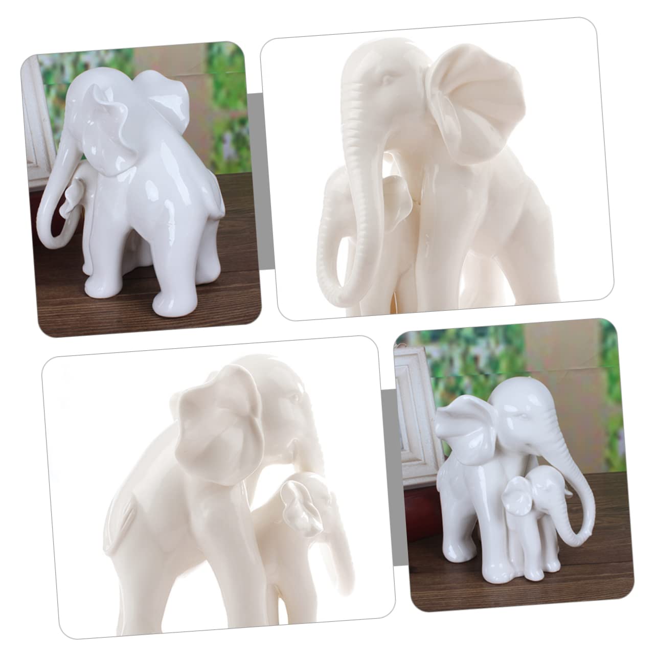 Didiseaon Estatua de Elefante Madre y Cría de Cerámica White