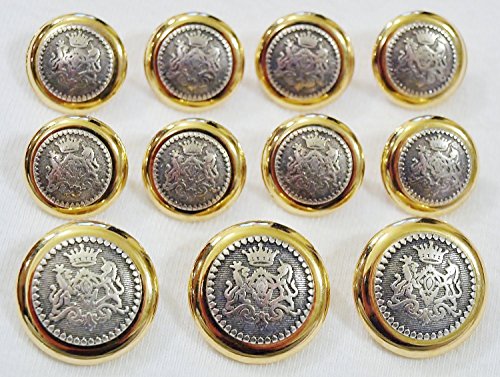 PREMIUM Polished GOLD with Inlaid SILVER Metal ~LION & STALLION ROYAL CREST~ Shank Style Sport Coat BLAZER BUTTON SET MetalBlazerButtons.com