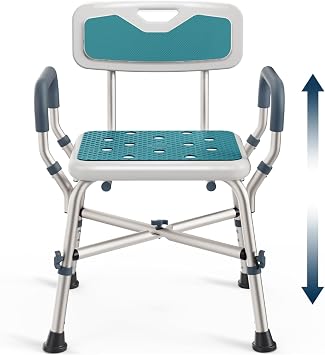 Shower Chair for Elderly and Disabled 450lb with Padded Armrests and Back, Adjustable Height Shower Seat, Heavy Duty Shower Chairs for Inside Shower, Handicap - Teal