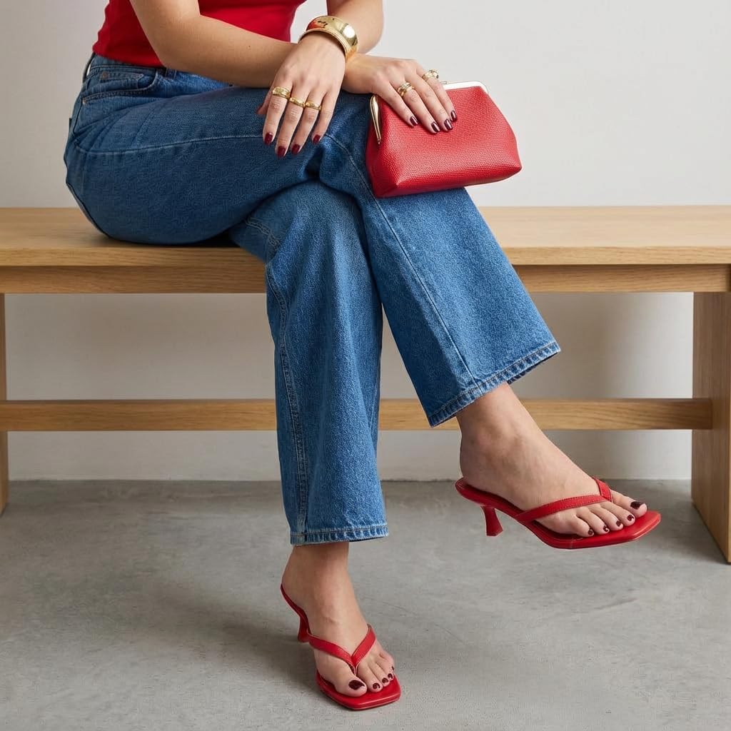  Miami Kitten Heels for Women, Thong Flip Flop Heeled Sandals with Memory Foam, Slip On Dressy Sandal thumbnail