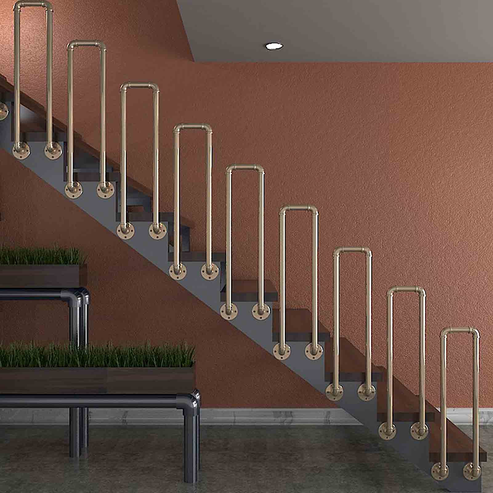 Rampe d'escalier extérieure en U métallique pour sécuriser vos terrasses