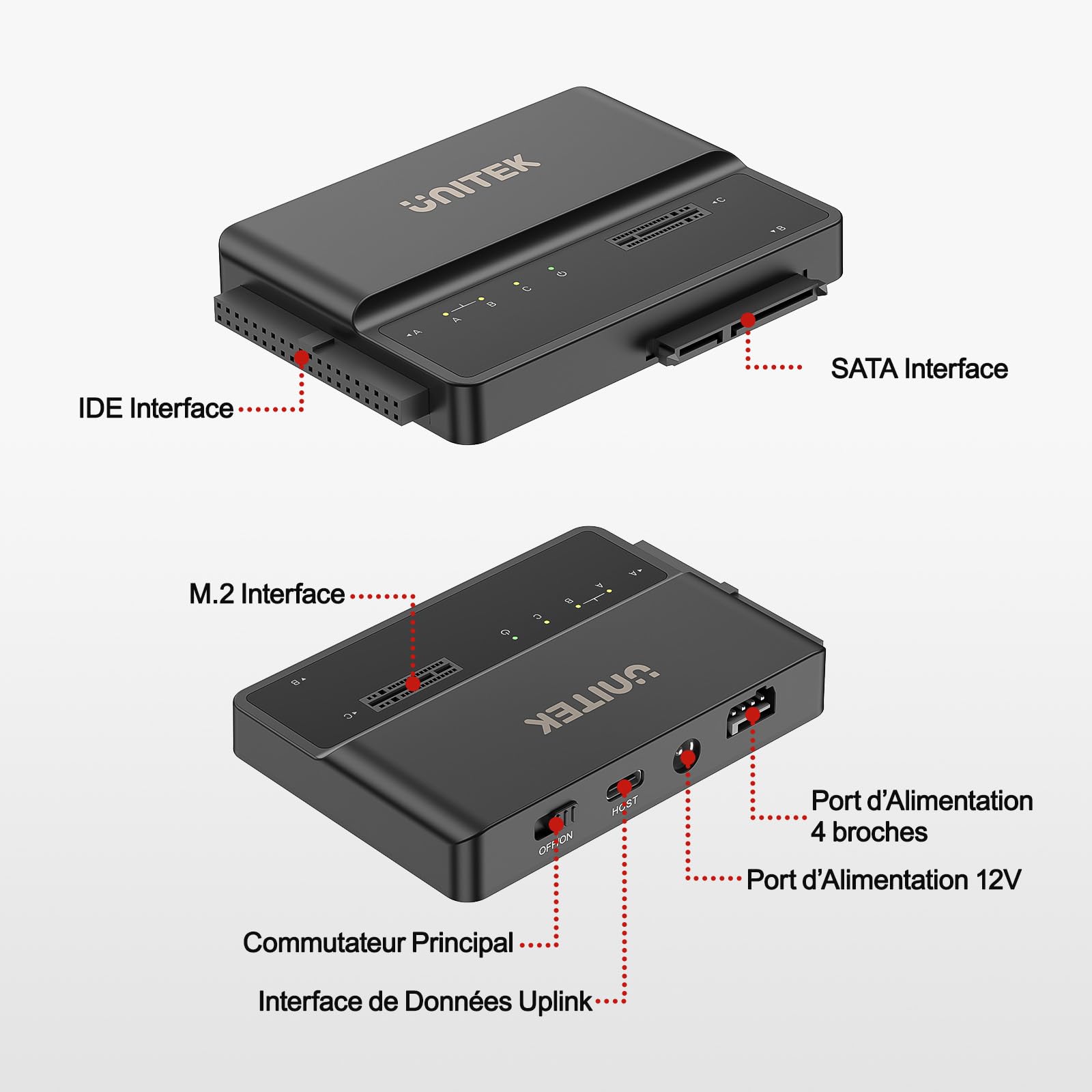 Unitek Boîtier IDE M2 NVME SATA, 3-en-1 Portable sans Outil 10Gbps PCIe3.1a M.2 SATA3.1 IDE100 Adaptateur Externe USB 3.2 Lecteur de Disque Dur USB 3.2 NVME SSD 2,5 " / 3,5 " SATA ID