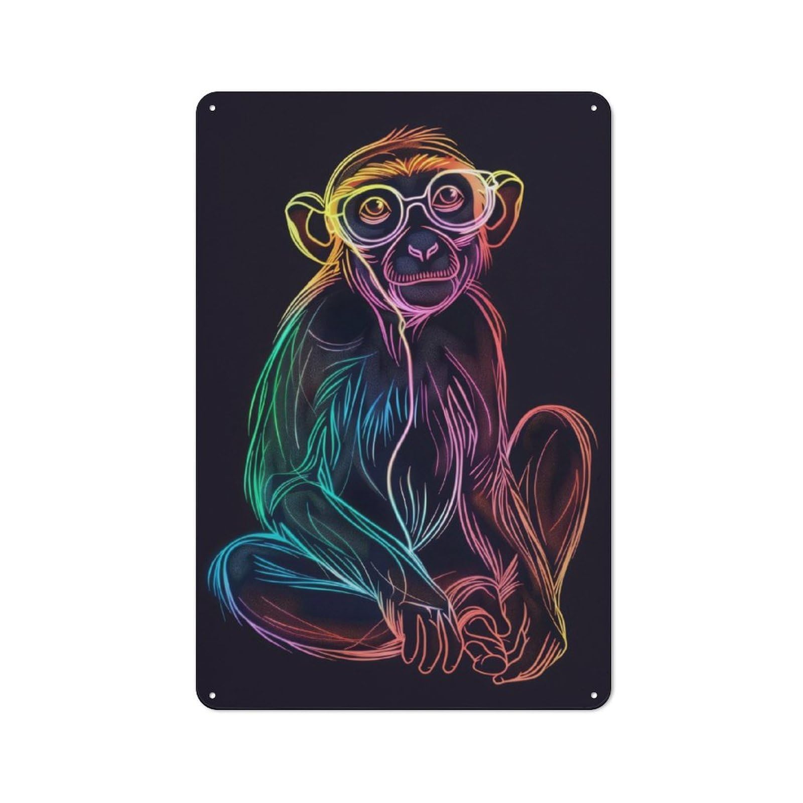 Junmoney Monkey Animal Neon Metal Plaque 30X20cm With For Garage Wall, Vintage Decor, For Vintage Wall Decor Fans, For Metal Sign Collectors