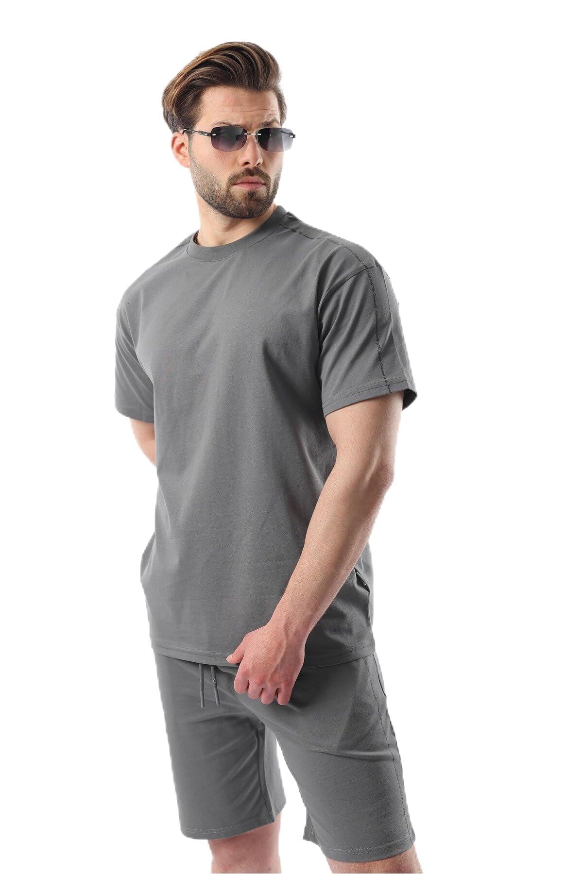Madmext Füme Overfit Baskılı Erkek Şort T-shirt Takım E7302
