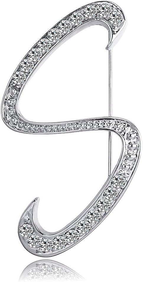 Letter Brooch Pins Initial Rhinestone Brooch for Women Crafts Silvery A-Z