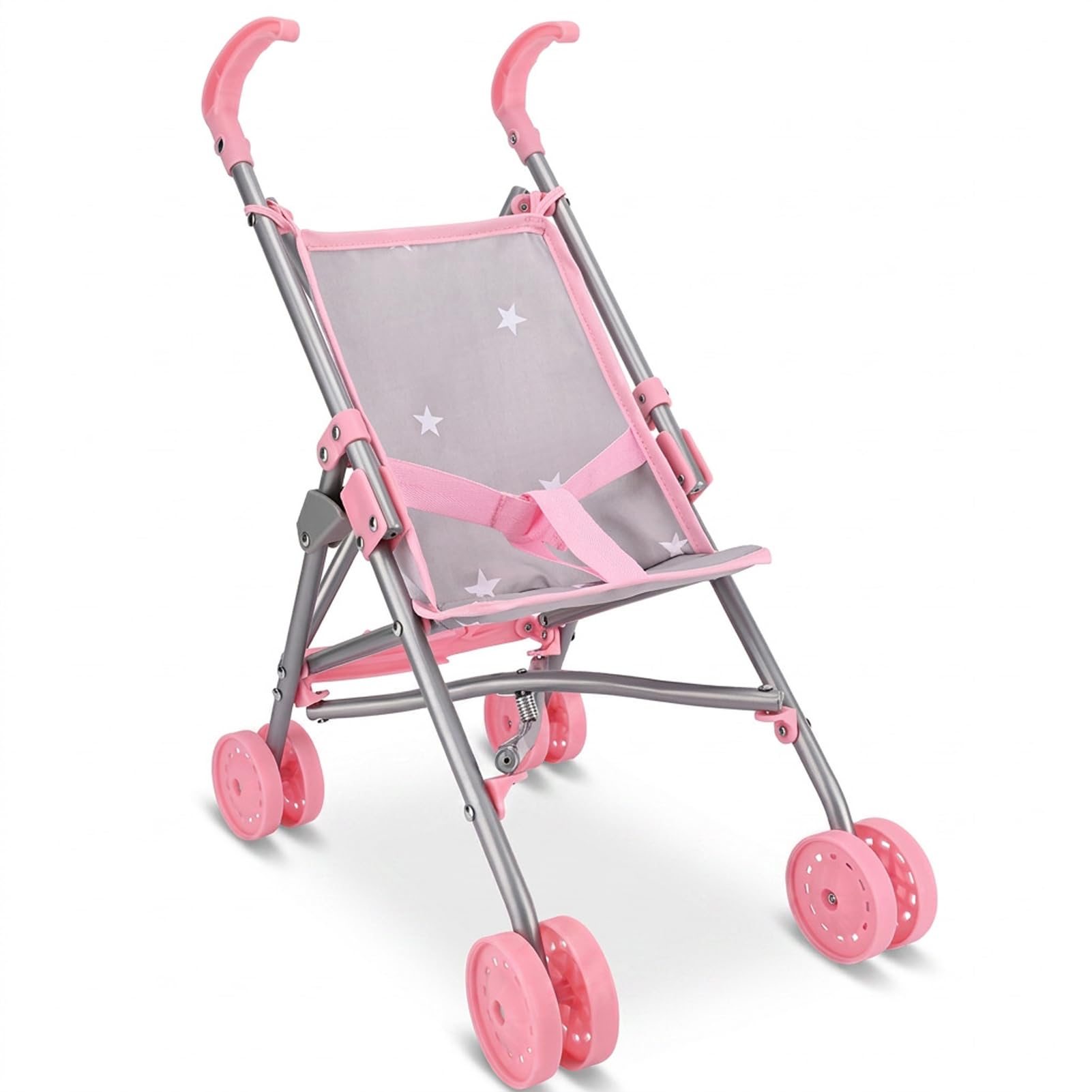 Bebamour Doll Pushchair for Kids, Lightweight Folding Doll Stroller with Seat Belt & Umbrella Fold Design, Toy Buggy for Dolls & Teddy Bears, Easy Push Pretend Play Pram for Girls Boys, Star — image 1