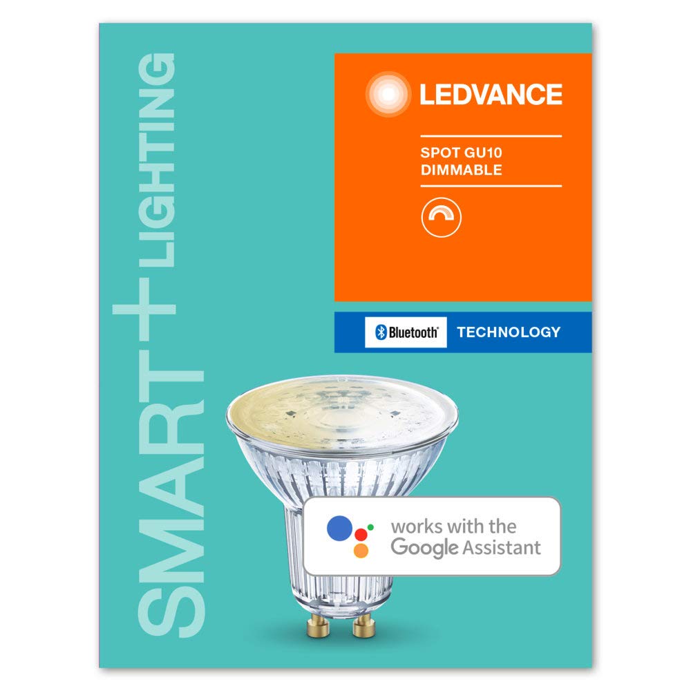 LEDVANCE Lámpara reflectora Smart LED, Bluetooth, GU10, blanco cálido (2700K), reemplaza las lámparas incandescentes con 40W, controlable con Alexa y Google, SMART+ Spot GU10 DIM, paquete de 4