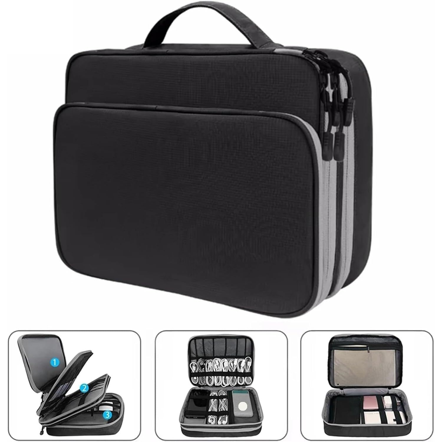 Borsa organizer for cavi portatile impermeabile, multistrato(Gray)