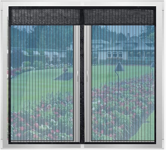 Magnetic Fly Screen for Windows, Mosquito Net for Windows 80*90cm Fly Screen Window Mesh Insect Netting Bug Mosquito with Click-On Install Magnetic StripeBlack