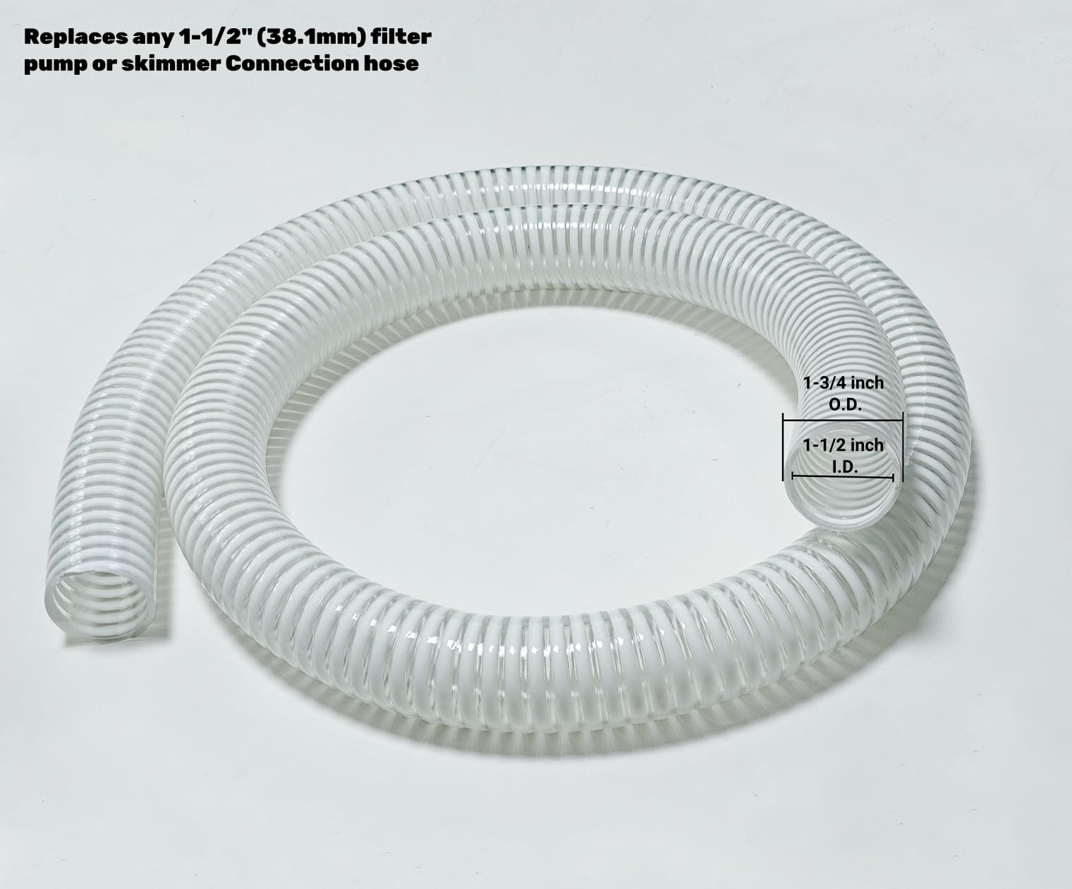 3,8 cm - 3,8 m Pool-Filterpumpen-Anschlussschlauch, Premium, knickfreier PVC-Schwimm-Ersatzschlauch für oberirdische Pools, inklusive 2 Schlauchschellen und kann nach Bedarf zugeschnitten