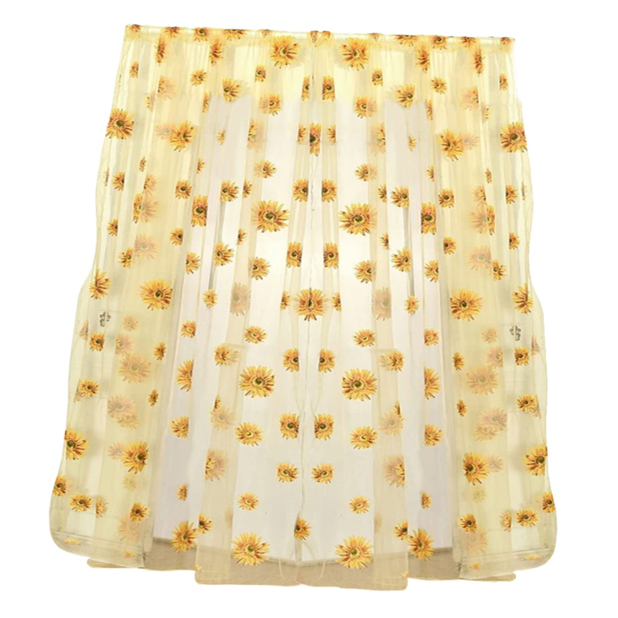 LIFKOME Yellow Window Tulle Sheer Curtain 100x270cm Polyester Semi with Sunflower Pattern for Bedroom Boys and Girls Room Privacy and Elegance