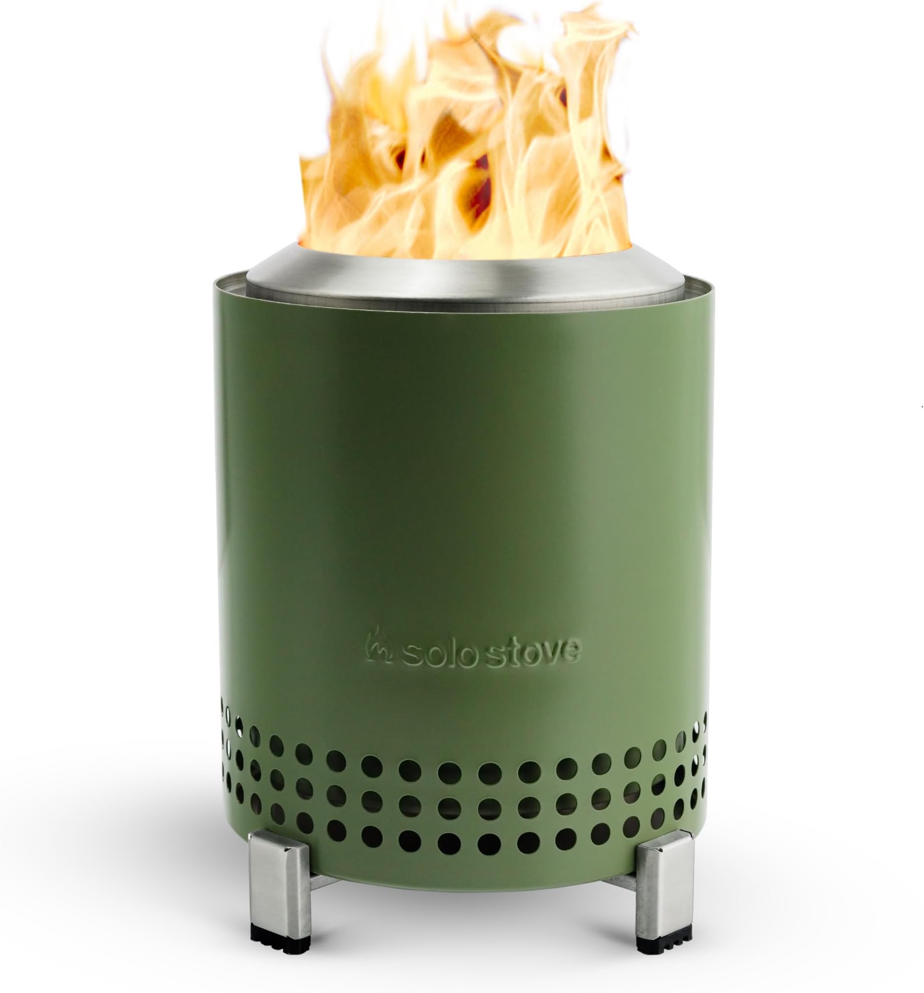 Mesa Tabletop Fire Pit with Stand | Low Smoke Outdoor Mini Fire for Urban & Suburbs | Fueled by Pellets or Wood, Stainless Steel, With Travel Bag, 17,5 x 13 cm, 635 g, Deep Olive