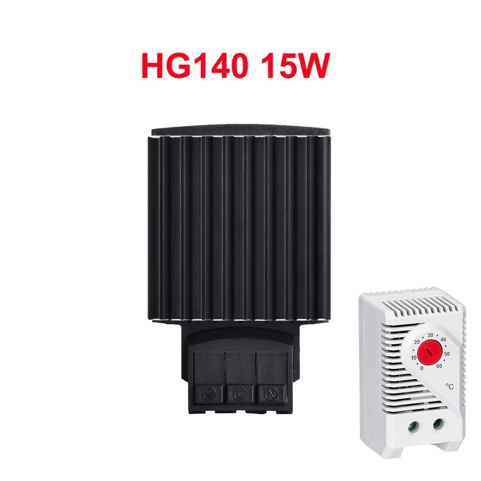 1 x przemysłowy grzejnik do szafy HG140 15 W, 30 W, 45 W, 100 W, termowentylator na szynę DIN 35 mm, grzejnik półprzewodnikowy, współpracuje z termostatem (HG140 15 W z KTO)
