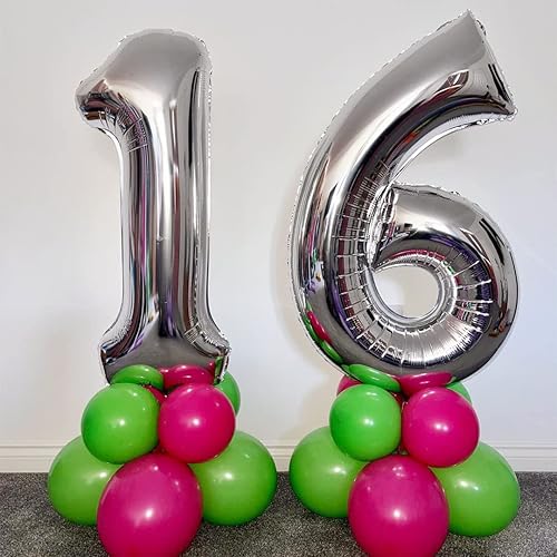 Vista 65 de Globos plateados con el número 40, globos de 40 pulgadas, globos de aluminio de Mylar de 40 pulgadas para fiesta de cumpleaños de 40 años, S-número